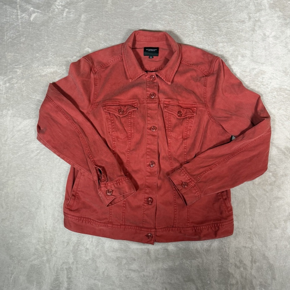 Liverpool Los Angeles Women’s XL Terracotta Red Denim Trucker Jacket Stretch